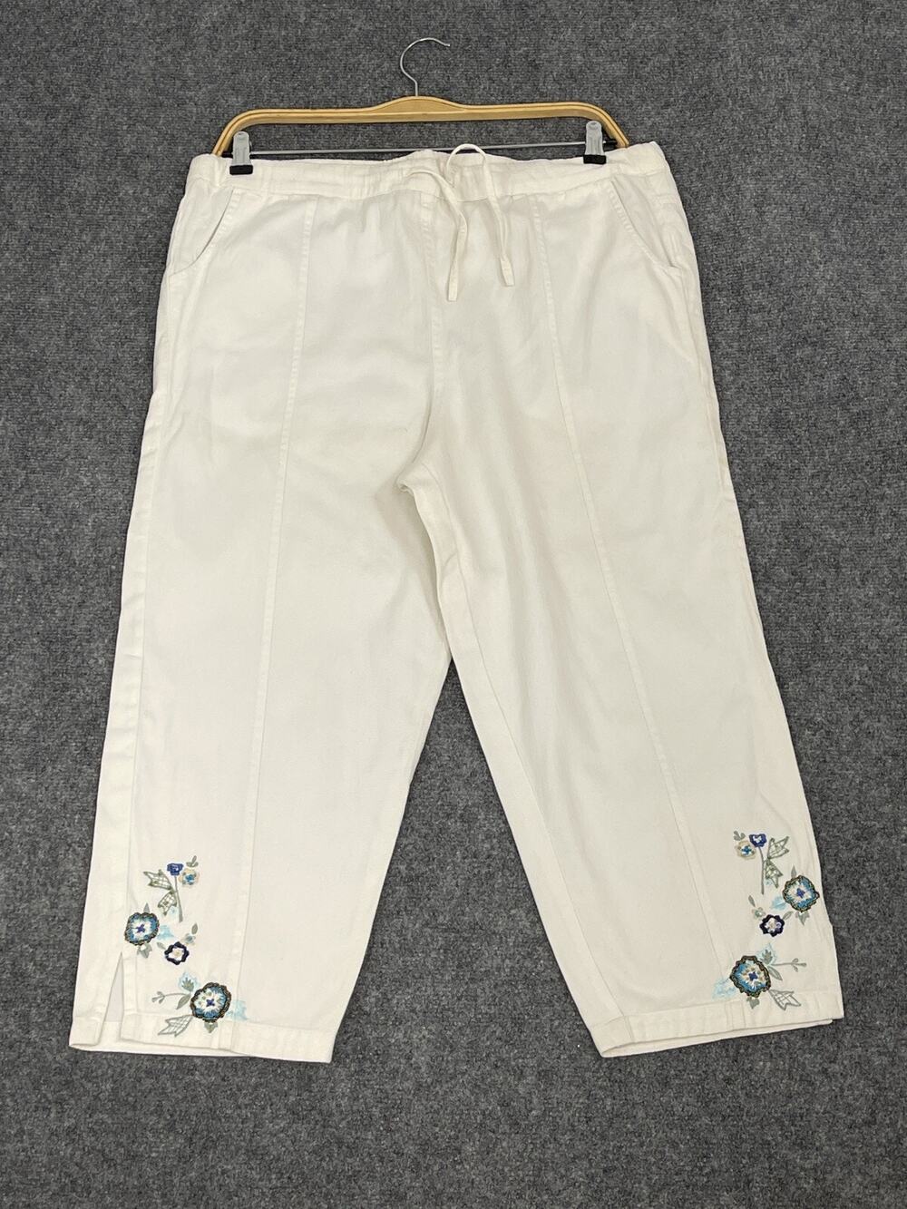 Lew Magram Capri Pants Womens Large White Floral Jeans Cropped Relax Fit A13